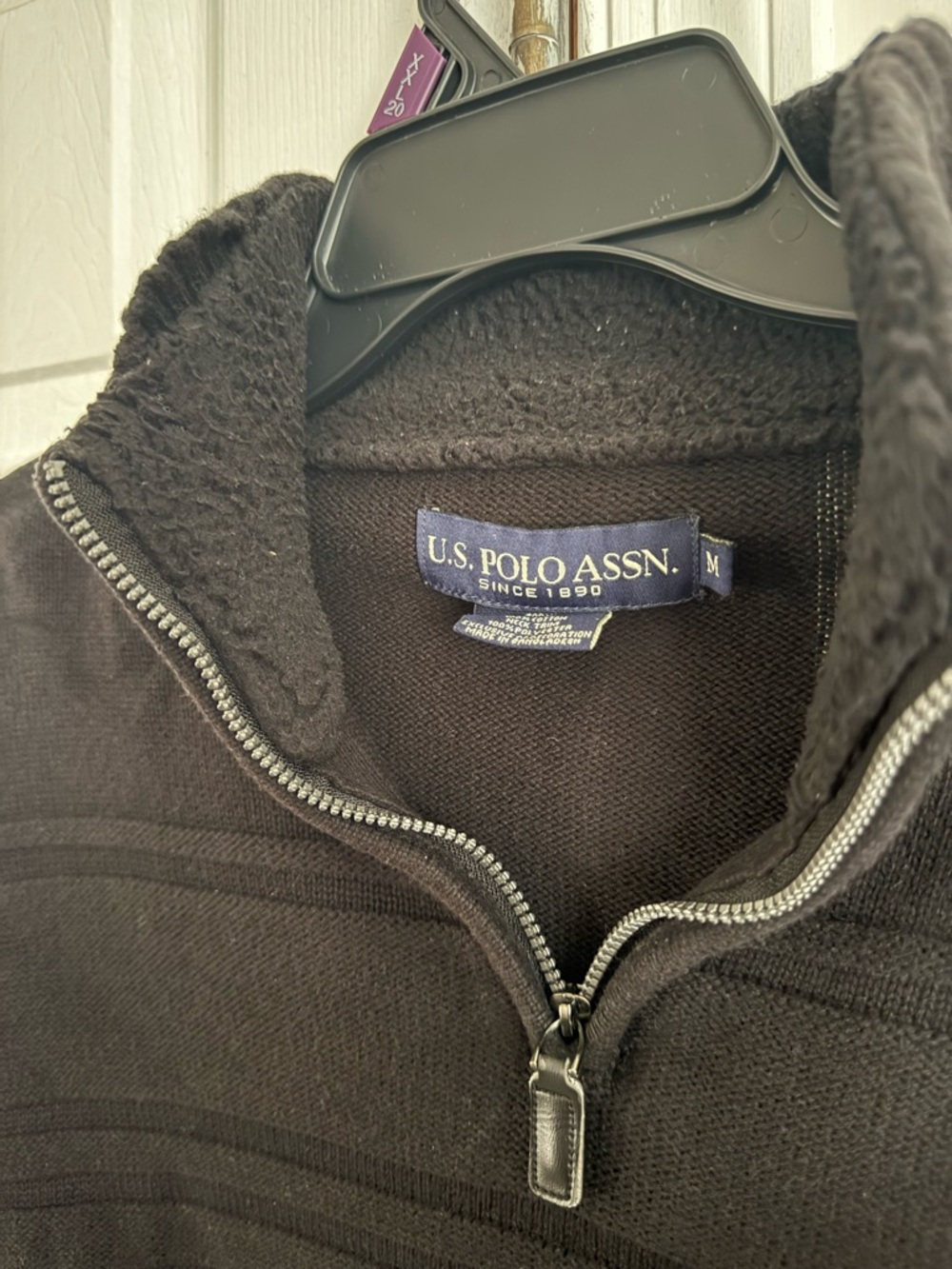 US Polo Assn Men's Medium Black 1/4 Zip Pullover Sweater Cotton Mock Neck Logo - Picture 4 of 10